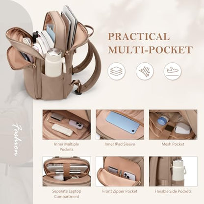 Travel Backpack for Women Personal Carry On Bag Business Weekender Hiking Multilayer Laptop Bag,16 Inch,Champagne Brown - color: Upgrade-champagne Brown, size: 16 Inch
