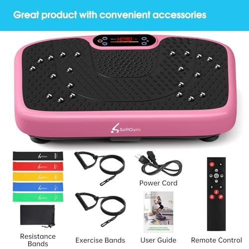 SoftGym Waver Vibration Plate Exercise Machine for Lymphatic Drainage Weight Loss,120 Speed Levels Vibrating Platform with Resistance Bands,Full-Body Workout Equipment for Muscle Activation - style: Slim- Cherry
