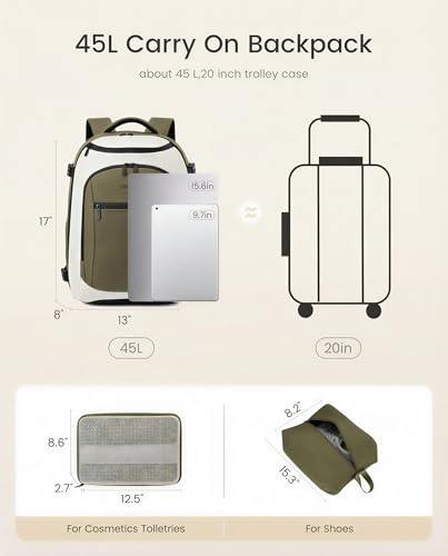 LOVEVOOK 40L Travel Backpack for Women & Men,Airline Approved Carry On Backpack with 3 Packing Cubes,TSA Waterproof Personal Item Bag,Weekender Overnight Essentials Backpacks fits 18" Laptop - color: Green/White, size: 40L-4PCS