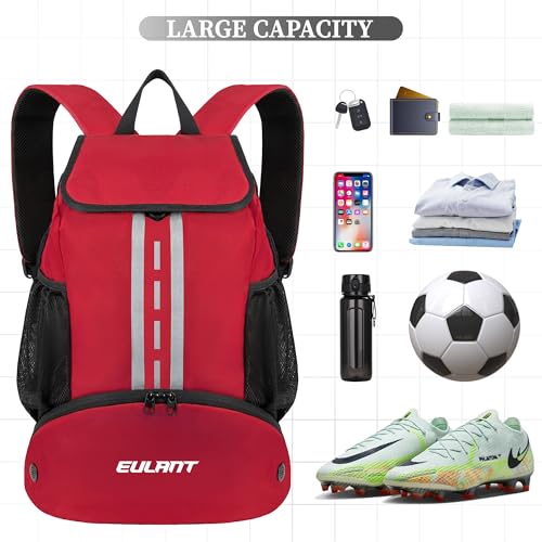 EULANT Soccer Backpack with Shoes Compartment, Waterproof Drawstring Bag for Sport Gym Swim Yoga Travel Football Volleyball - color: Upgraded Red