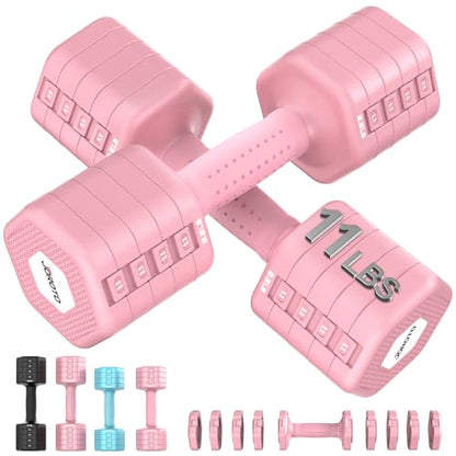 JOROTO 4-in-1 Adjustable Dumbbell Set of 2, 16LBS/22LBS Hand Weights for Women, Men, Upgraded TPE Soft Handle, 1s-Adjust Dual-Stable Dumbbell Set for Women Home Gym Exercise Training - color: B-Pink-22 LBS Pair