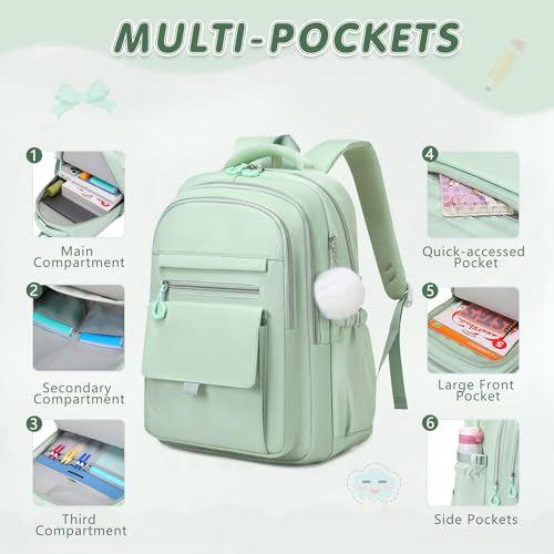 GeeWin Backpacks for Girls, Girls Backpack with Lunch Box & Pencil Case Set, 17 Inch Waterproof Girl Bookbag with Lots of Pockets for Kids, Teens, Elementary Middle High College School Student(Green) - color: Green