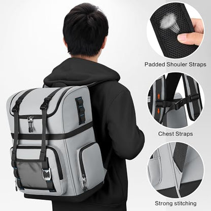 Large Waterproof Insulated Cooler Backpack for Men & Women, Double Decker Leak Proof Cooler Backpack for Beach, Camping, Picnic, Travel, 26L, 44Cans - color: Gray