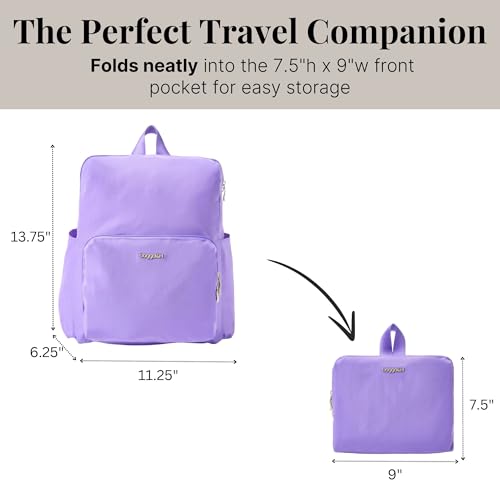 Carryall Packable Lightweight Travel Backpack 14x11" Folding Compact Nylon Washable Weekender Daypack w/Luggage Sleeve - color: Lavender Surf