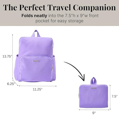 Carryall Packable Lightweight Travel Backpack 14x11" Folding Compact Nylon Washable Weekender Daypack w/Luggage Sleeve - color: Lavender Surf