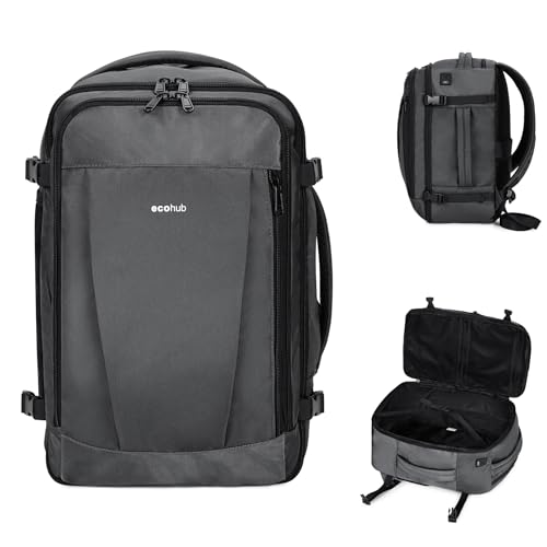 ECOHUB Travel Backpack 18x14x8 Spirit Airlines Personal Item Bag Carry On Backpack 13 Pockets Large Work Casual Daypack for men Airline Approved Waterproof Gym Backpack with Charging Port, Light Grey - color: Grey, size: 18 inch underseat