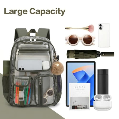 Clear Backpacks for Girls Boys, Heavy Duty PVC Transparent School Bookbag See Through Back Pack for College Work Travel (Army Green) - color: Army Green