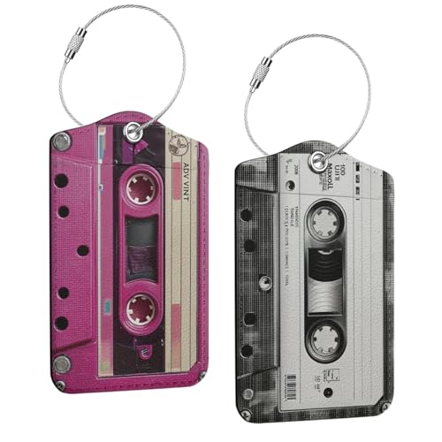 2Pcs Retro Cassette Tape Luggage Tag, Suitcase Tags with Privacy Flap and Metal Loop, Luggage Tags for Suitcases, Identifiers Travel Essentials Bag Tag, Cassette Tape Gifts for Women Men Girls Friends - color: Multicolored 1668