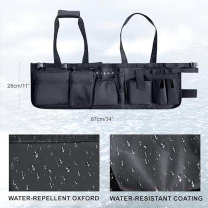 Fishing Bucket Organizer with Bucket Cover Fishing Tackle Bag with Rod & Plier Holder, Multi-Pockets for 5 Gallon Bucket Fishing Gear & Accessories Father Gifts - color: Black