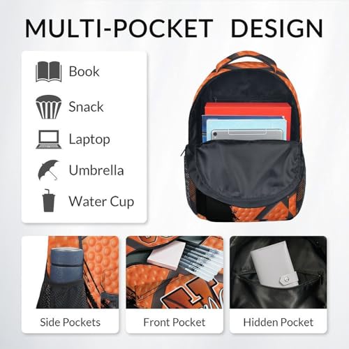 Mercuryelf Personalized Basketball Backpack for Boys - Custom Kids School Bookbag Set with Lunch Box 17 Inch Large Capacity Daypack - color: Orange