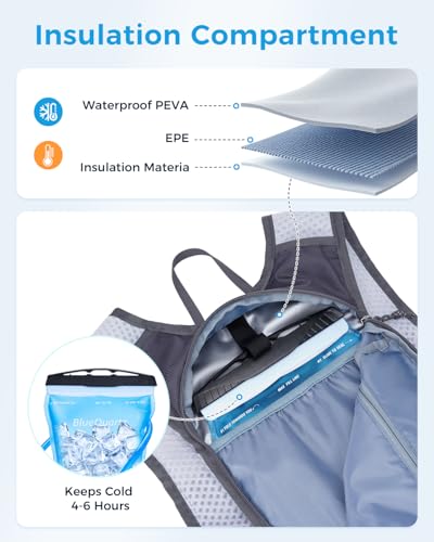 Blue Quartz Hydration Backpack with 2L Water Bladder, Hiking Water Pack with Insulated Compartment for Women Men, Lightweight Running Hydration Vest with Phone Pocket for Cycling, Biking