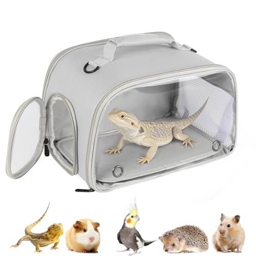 WEVONIGU Expandable Small Animal Backpack Carrier with Clear Bubble Window Large Space Travel Cage for Hedgehog Rat Parrot,Bearded Dragon,Sugar Glider,Airline Approved (Grey, Carrier) - color: Grey, size: Carrier