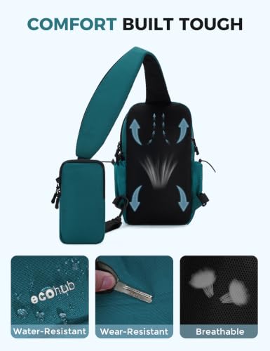 ECOHUB Small Crossbody Bags for Women Men, Anti-Theft RFID Blocking Sling Backpack with Sturdy SBS Zippers Water Resistant Chest Shoulder Bag Daypack with 9 Pockets Travel Work Hiking, Teal - color: Small-turquoise