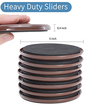 Furniture Sliders for Carpet, 8 PCS Reusable Furniture Moving Pads, 5" Heavy-Duty Furniture Slider, Move Any Item Easy and Quickly with Reusable Furniture Movers Sliders - size: Brown