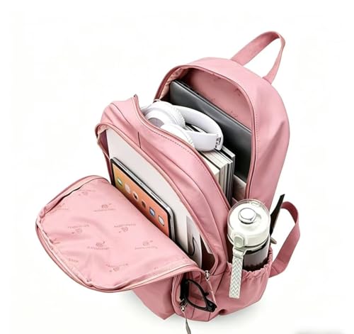 Casual Backpack, Multi-Pocket Design with Front Zipper Compartment (Pink) - color: Pink