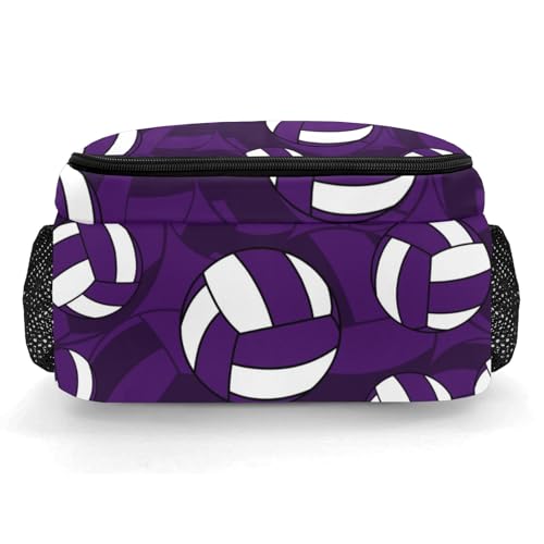 Dark Purple Volleyball Pattern Backpack Laptop Bag Bookbags Personalized Travel Daypack Bag for Man Woman Gifts - color: Dark Purple Volleyball Pattern