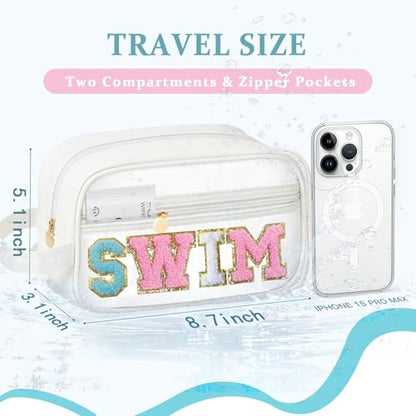 COSHAYSOO Clear SWIM Bag Waterproof Valentines Grab Bag Gifts for Women Teen Girls Swimmer Team Coach, Swimming Pool Accessories Organizer Transparent Makeup Toiletry Bag Beach Travel Cosmetic Pouch - color: White-SWIM