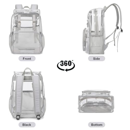 Fuyicat Clear Backpack Heavy Duty PVC Transparent Girls Kids School Backpacks Stadium Approved See Through College Bookbag for Women (Light Grey), Large - color: Light Grey
