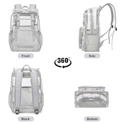 Fuyicat Clear Backpack Heavy Duty PVC Transparent Girls Kids School Backpacks Stadium Approved See Through College Bookbag for Women (Light Grey), Large - color: Light Grey