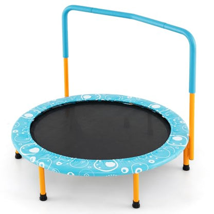Giantex 36-Inch Mini Trampoline for Kids, ASTM Approved Foldable Rebounder Trampoline with Foamed Handle, Max Loaded 330 lbs, Indoor Safety Padded Fitness Trampoline - color: Light Blue+Orange