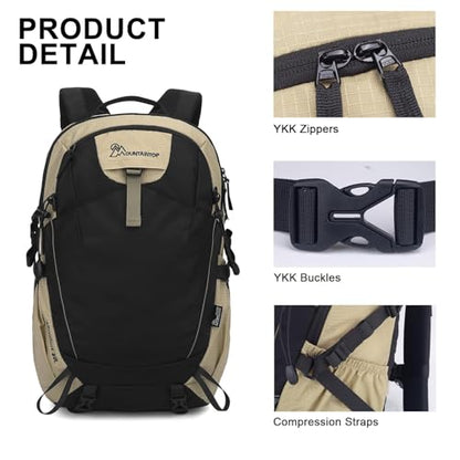 MOUNTAINTOP 30L Hiking Backpack,Men Women Camping Backpack,Lightweight Trekking Travel Backpacks for Climbing Skiing Cycling - color: Black&khaki-30l, size: 30L