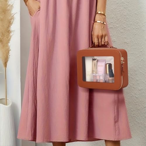 Travel Makeup Set Waterproof Transparent Cosmetic Bag and Toiletry Bag Makeup Brush case with Zipper Car Essentials for Women (Brown, L+M+SLIM) - color: Brown, size: L+M+Slim