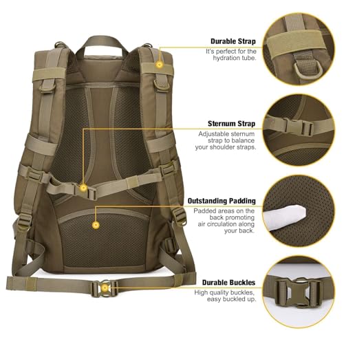 Mardingtop Small Tactical Backpack,Molle Hiking Backpack for Backpacking,Cycling and Biking,15L/25L Backpack - color: Khaki, size: 25L