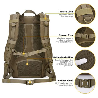 Mardingtop Small Tactical Backpack,Molle Hiking Backpack for Backpacking,Cycling and Biking,15L/25L Backpack - color: Khaki, size: 25L