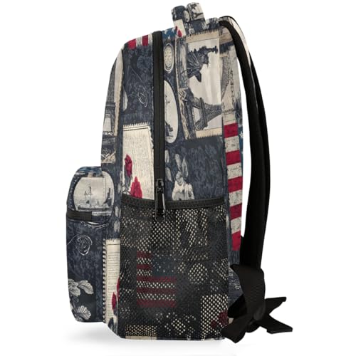 Flag Kids Backpack for Girl Boy Waterproof Kids Back Pack | Retro Art School Bookbag fit Women Men Lightweight Rucksack Casual Daypack Carry On Bag for Work Hiking Camping Gym Travel - color: American Flag Retro Art