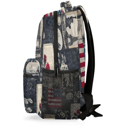 Flag Kids Backpack for Girl Boy Waterproof Kids Back Pack | Retro Art School Bookbag fit Women Men Lightweight Rucksack Casual Daypack Carry On Bag for Work Hiking Camping Gym Travel - color: American Flag Retro Art