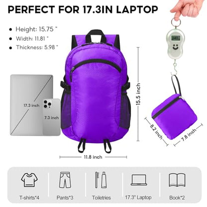 Small Hiking Backpack 15L Travel Lightweight Hiking Packable Daypack Water-Resistant Foldable Backpacks for Women Men Camping (Purple) - color: Purple, size: 15L