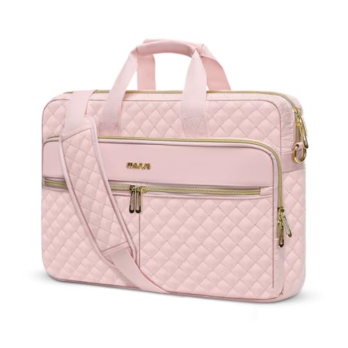 MOSISO 17-17.3 inch Laptop Bag, Laptop Briefcase Messenger Compatible with Dell, HP, Lenovo, Asus, Acer, Alienware, Square Quilted Computer Bag Work Office Business with 3 Pockets&Strap, Pink - color: Pink, size: 17.3 inch