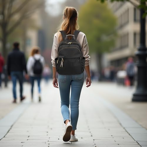 M-ioi-M Medium Backpack Purse for Women, Fashion Nylon Daypack with Gold Hardware, Lightweight Water-Resistant Rucksack for College, Work, Travel, Everyday Use, Fits 13–14" Laptop (Space Gray,Medium) - color: Space Gray,medium