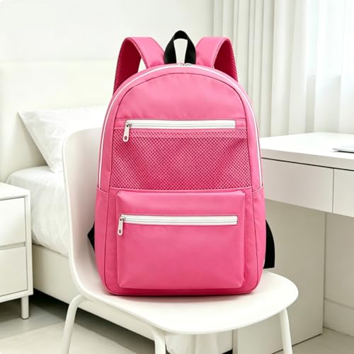 Lightweight Travel Backpack with Front Mesh Pocket, Large Capacity Multi Compartment Storage, Durable Daypack for Hiking, Travel, Work Outdoor (rose red) - color: Rose Red