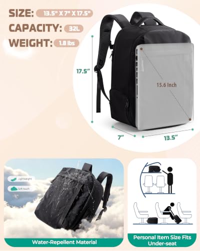Smasrob 32L Women Travel Backpack with Shoe and Laptop Compartment, Travel Bag with Water Bottle Holder and Wet Pocket, Water-Resistant, Black - color: Black