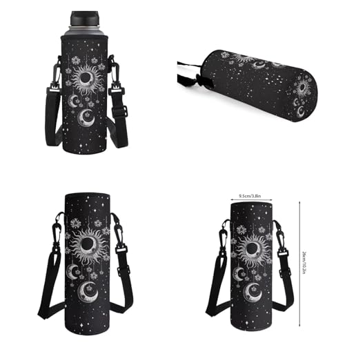 Kids Backpacks Set Black Gothic Moon Sun Backpack for Girls Insulated Lunch Bag with Carrying Straps Trendy Pencil Case for Pen Erasers Resuable Water Bottle Holder with Strap Nice Gifts - color: Black Gothic Moon Sun