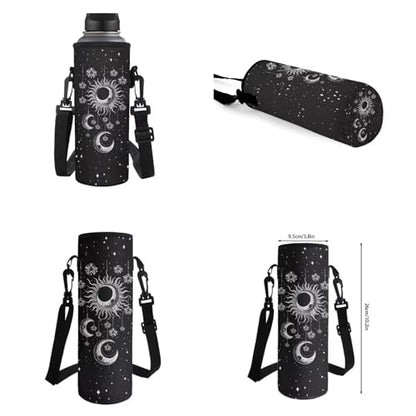 Kids Backpacks Set Black Gothic Moon Sun Backpack for Girls Insulated Lunch Bag with Carrying Straps Trendy Pencil Case for Pen Erasers Resuable Water Bottle Holder with Strap Nice Gifts - color: Black Gothic Moon Sun
