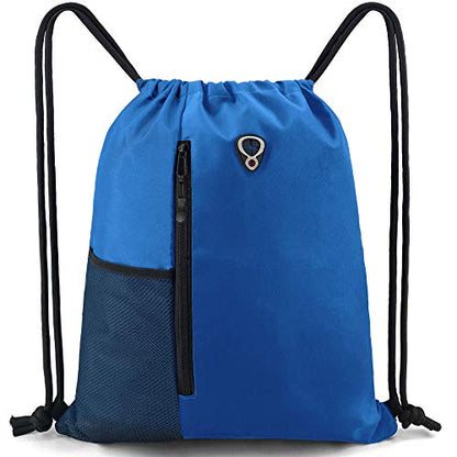 BeeGreen Royalblue Draw Strap Backpack For Men With Water Bottle Pocket &Front Zippered Pocket Large String Bags For Traveling Yoga Beach Outdoor Gym - color: Royalblue, style: Drawstring With Mesh Pocket