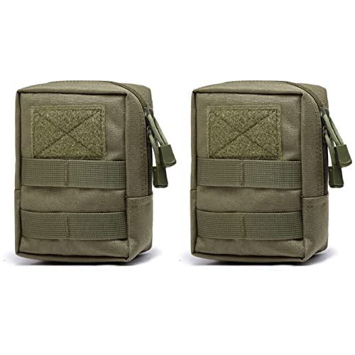 Azarxis Molle Pouches, Tactical Compact EDC Small Utility Pouch Waist Bags Sundries Storage Admin Organize Gear Gadget for Military Backpack - color: #03 Green - 5.91"x4.33" - 2 Pack