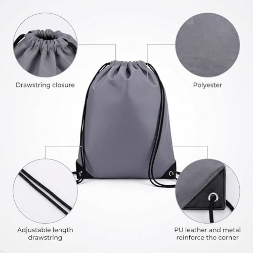 Drawstring Backpacks,10 Pack — Lightweight Drawstring Bags, Gym Sack for Sports, Daily Use & Travel (10, Grey) - color: Grey