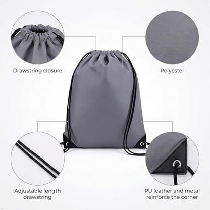 Drawstring Backpacks,10 Pack — Lightweight Drawstring Bags, Gym Sack for Sports, Daily Use & Travel (10, Grey) - color: Grey
