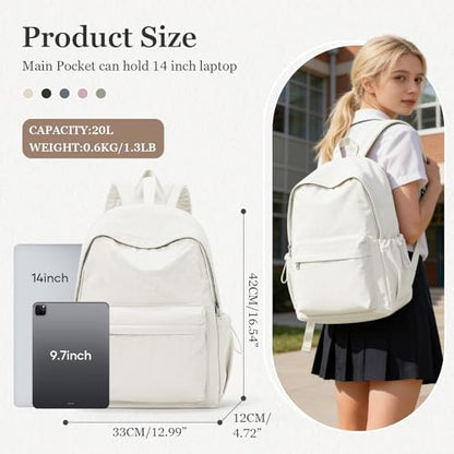 Simple School Backpack For Women Men Aesthetic Medium Backpack Lightweight Casual Daypack College Backpacks Cute Bookbag for Teens Girls Boys Basic Bagpack（Beige） - color: Beige