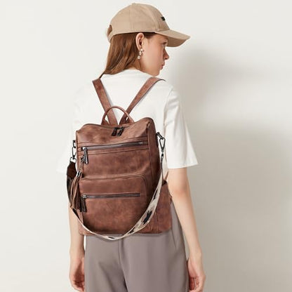 Shrrie Backpack Purse for Women Leather Fashion Designer Backpack Convertible Shoulder Satchel Bag for Travel College Work - color: 1-2-nubuck Brown