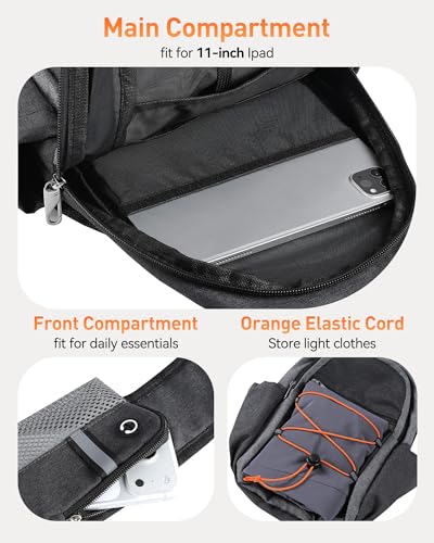 AGPTEK Sling Bag for Men Women, RFID Crossbody Daypack with Water Bottle Holder, Large Capacity EDC Chest Bag for Travel Day Trip Hiking Gym Cycling, Grey