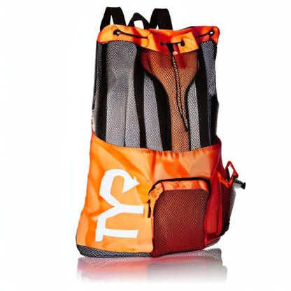 TYR Big Mesh Mummy Backpack for Swim, Gym and Workout Gear, Black, 40-Liter Capacity - color: Orange