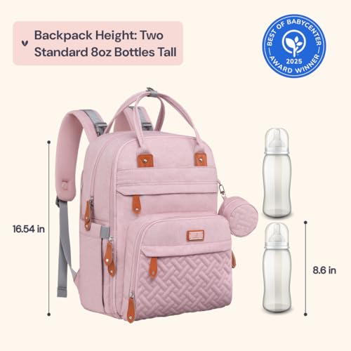 BabbleRoo Diaper Bag Backpack - Baby Essentials Travel Tote - Multi function Water Resistant Diaper Bag, Travel Essentials Baby Bag with Changing Pad, Stroller Straps & Pacifier Case - Unisex, Pink - color: Pink, size: Large