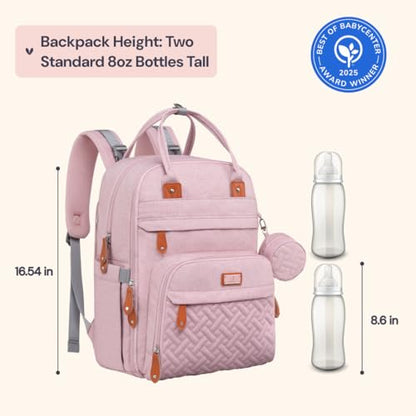 BabbleRoo Diaper Bag Backpack - Baby Essentials Travel Tote - Multi function Water Resistant Diaper Bag, Travel Essentials Baby Bag with Changing Pad, Stroller Straps & Pacifier Case - Unisex, Pink - color: Pink, size: Large