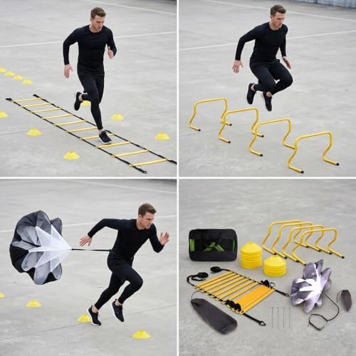 Agility Training Equipment Set, Football Training Equipment Kit, Soccer Speed Training Gear, & Hurdles