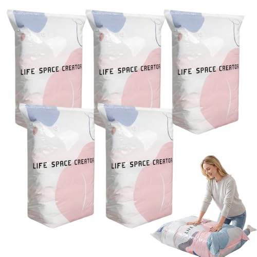No-Pump Vacuum Storage Bags, Cube Compression Space Saver Bags, Upgrade Large Storage Compression Bags Press & Seal, For Clothes,Bedding Comforters, Blankets (5PCS, Large) - color: 5PCS, size: Large