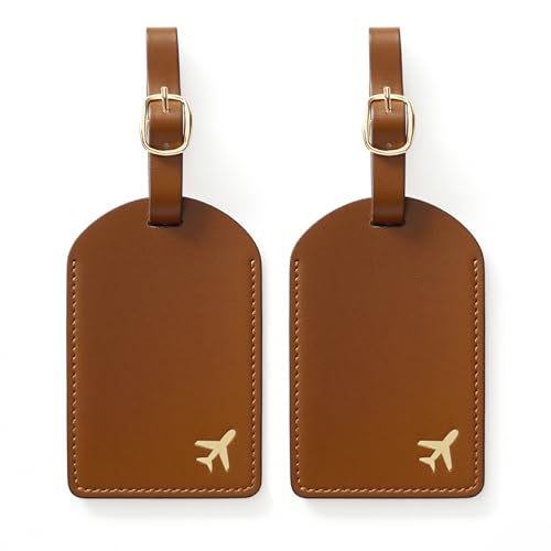 Luggage Tags for Suitcases, PU Leather Travel Tags for Luggage. (Espresso Brown) - color: Brown
